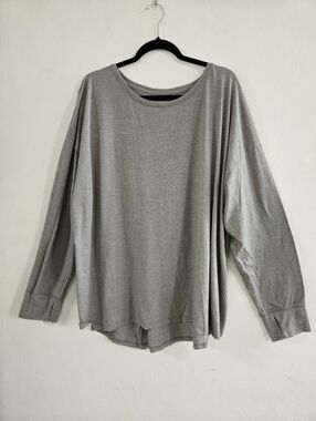 Xersion Light Gray Oversized Long Sleeve Thumb Hole Open Tie Back Tee Size 3X